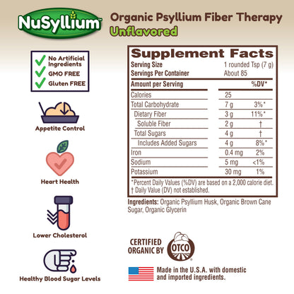 NuSyllium Organic Psyllium Husk Powder – USDA Organic, 21 oz, 85 Servings