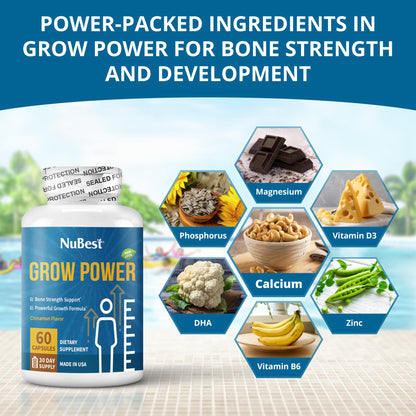 NuBest Grow Power Calcium & Magnesium Supplement – Vitamin D3, Zinc, Phosphorus | Pack 3 for Ages 10+