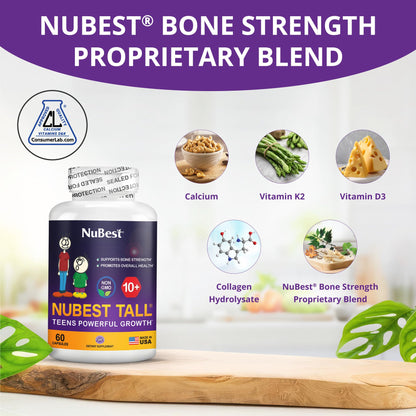 NuBest Tall 10+ Premium Bone Strength Formula for Ages 10+ — Calcium, D3 & K2 | 60 Capsules