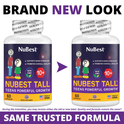 NuBest Tall 10+ Premium Bone Strength Formula for Ages 10+ — Calcium, D3 & K2 | 60 Capsules