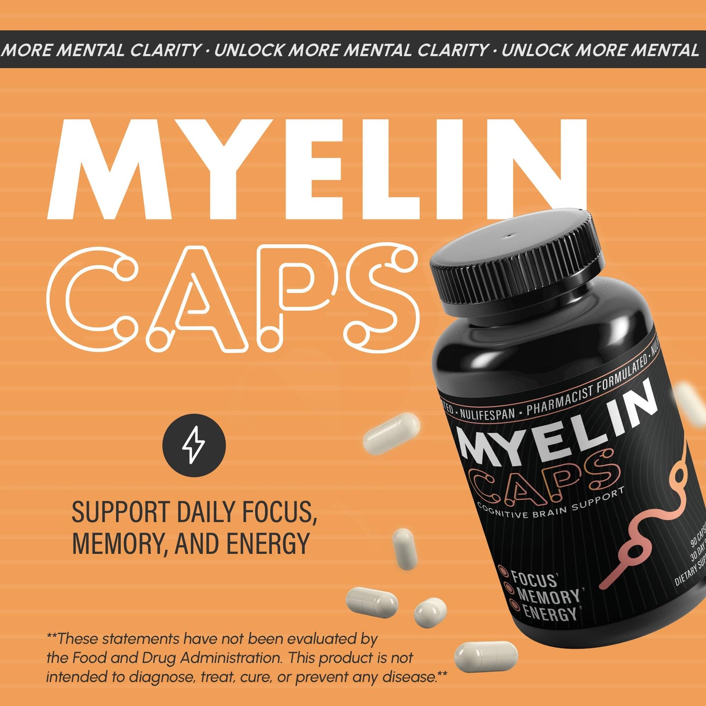 Nulifespan Myelin Caps | Brain Health & Focus Supplement (90 Capsules)