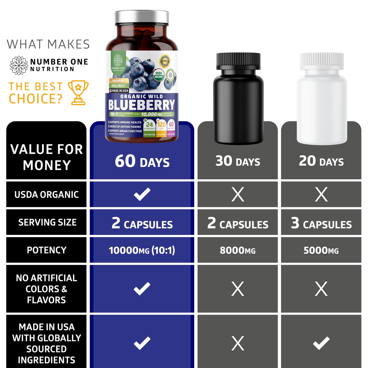 Number One Nutrition USDA Organic Wild Blueberry Extract 10:1 - 10,000 mg per Serving