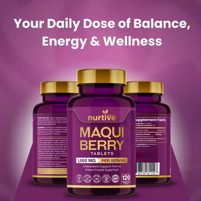 NURTIVE Maqui Berry Tablets - 1000 mg/Serving, 120 Tablets, 10:1 Extract | Vegan & Gluten-Free