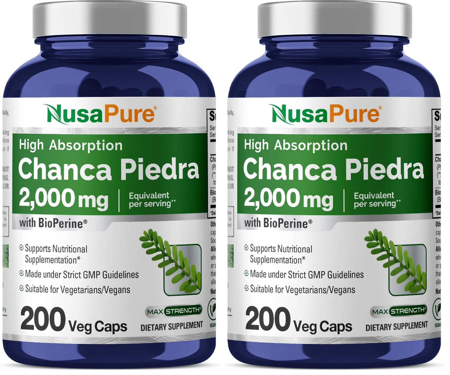 NusaPure Chanca Piedra 2000mg | 200 Veggie Caps | Pack of 2 | 100 Servings | Non-GMO Bioperine