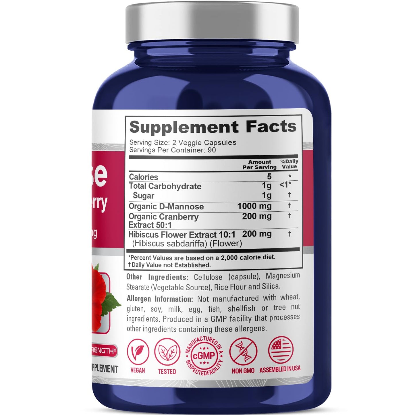 NusaPure D-Mannose Complex 1400 mg with Hibiscus & Cranberry – 180 Veggie Caps (Pack of 2)