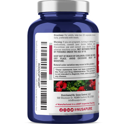 NusaPure D-Mannose Complex 1400 mg with Hibiscus & Cranberry – 180 Veggie Caps (Pack of 2)