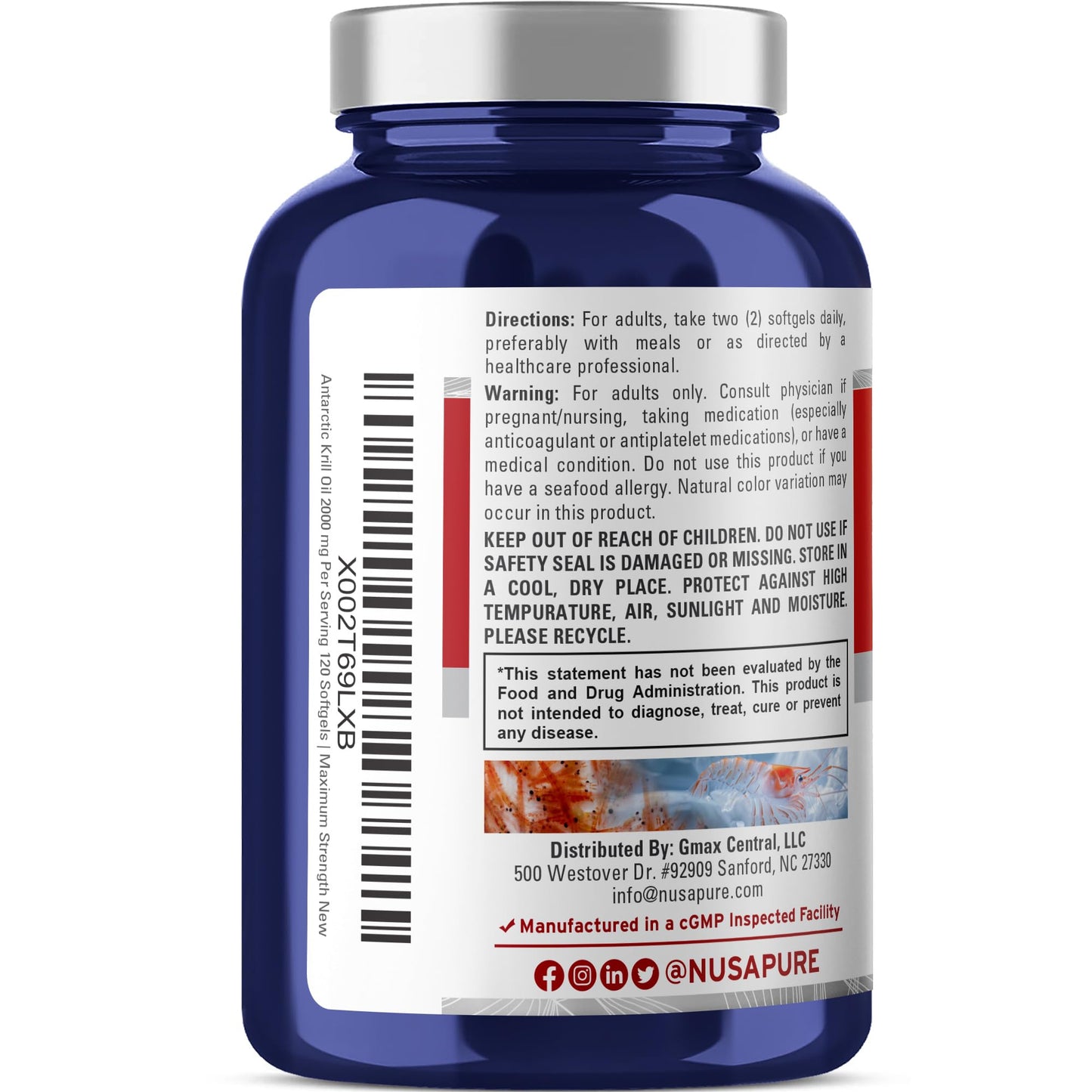NusaPure Antarctic Krill Oil 2000 mg - 120 Softgels | Omega-3 EPA/DHA, Astaxanthin, Soyfree