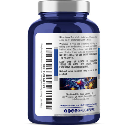 NusaPure Phosphatidylserine Memory Ultimate Complex 1000mg - 200 Vegetarian Caps | Vegan, Non-GMO