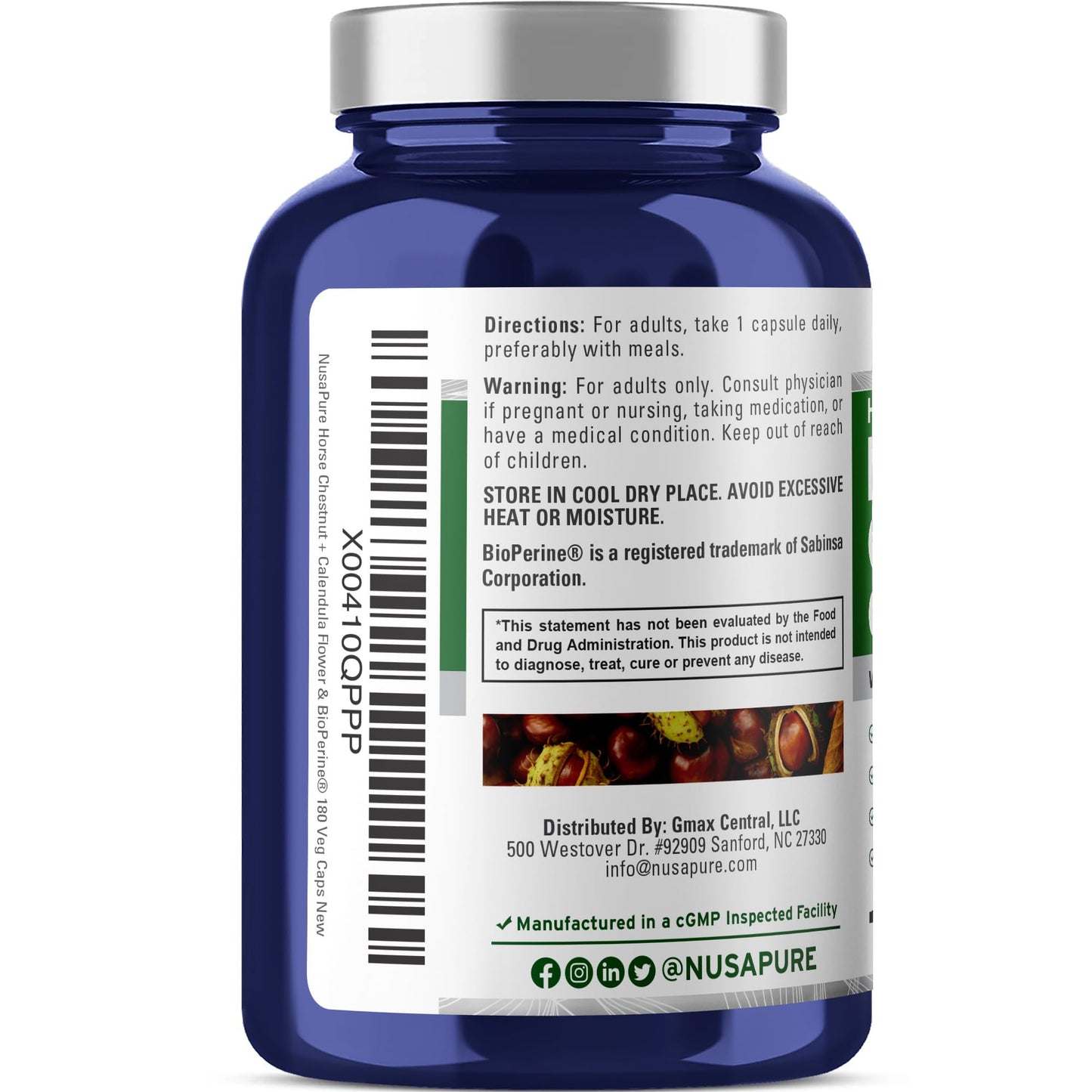 NusaPure Horse Chestnut 20:1 Extract – 180 Veggie Caps, Vegan, Non-GMO