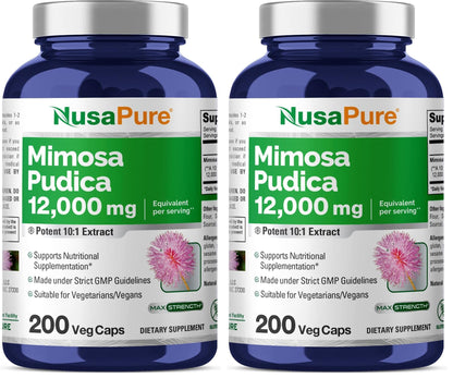 NusaPure Mimosa Pudica Seed 12,000 mg - 200 Vegan Capsules (10:1 Extract, Non-GMO, Gluten Free) - Pack of 2