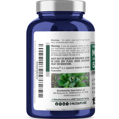 NusaPure Mullein Leaf Capsules 10:1 Extract - 150 Count | 500 mg per Capsule | Vegan, Non-GMO
