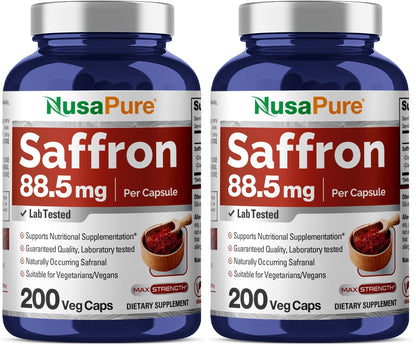 NusaPure Saffron Extract 88.5mg – 200 Veggie Caps (Pack of 2) – Vegetarian, Non-GMO, Vegan