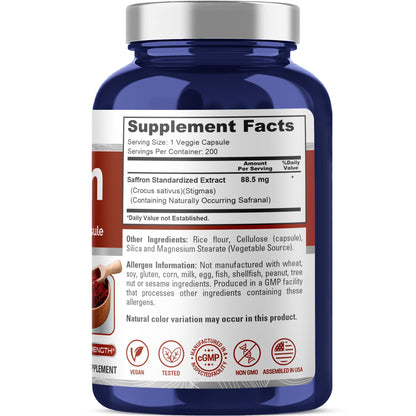 NusaPure Saffron Extract 88.5mg – 200 Veggie Caps (Pack of 2) – Vegetarian, Non-GMO, Vegan