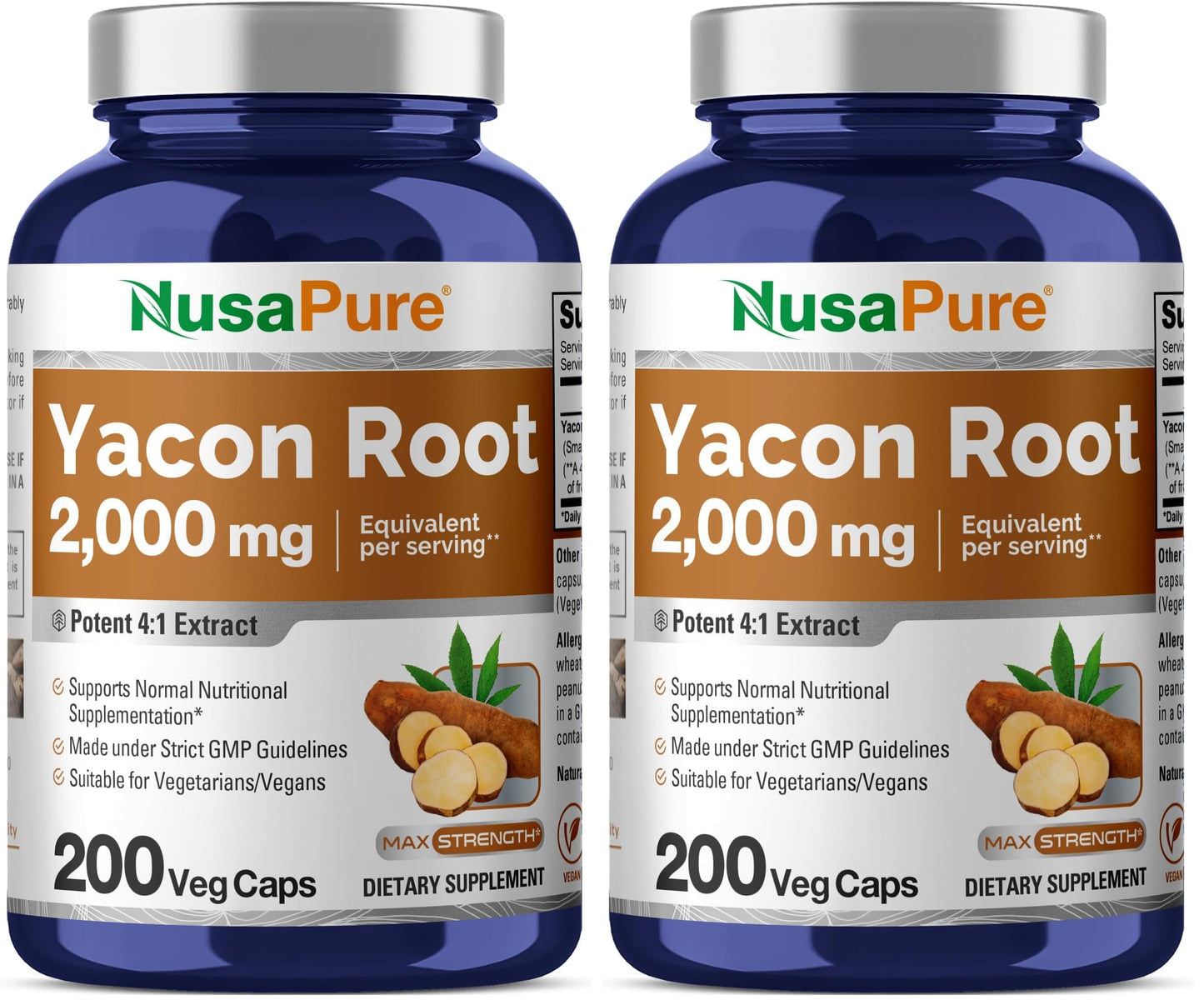 NusaPure Yacon Root Extract 2000mg – 200 Vegan Capsules (4:1 Extract) Non-GMO, Pack of 2