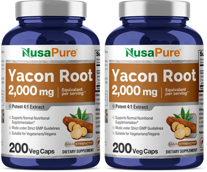 NusaPure Yacon Root Extract 2000mg – 200 Vegan Capsules (4:1 Extract) Non-GMO, Pack of 2