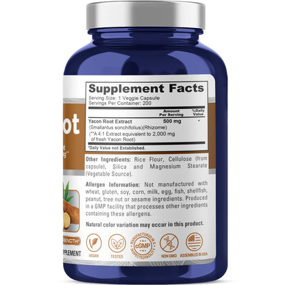 NusaPure Yacon Root Extract 2000mg – 200 Vegan Capsules (4:1 Extract) Non-GMO, Pack of 2