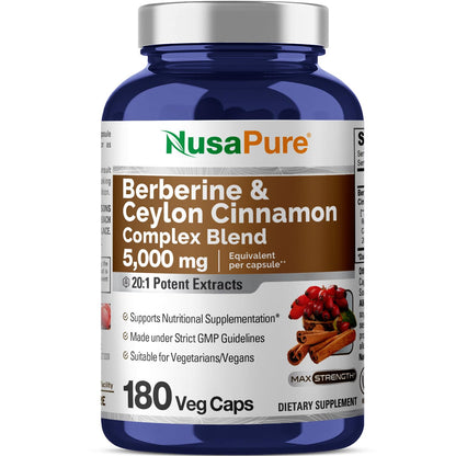 NusaPure Berberine & Ceylon Cinnamon 20:1 Extract – 180 Veggie Capsules