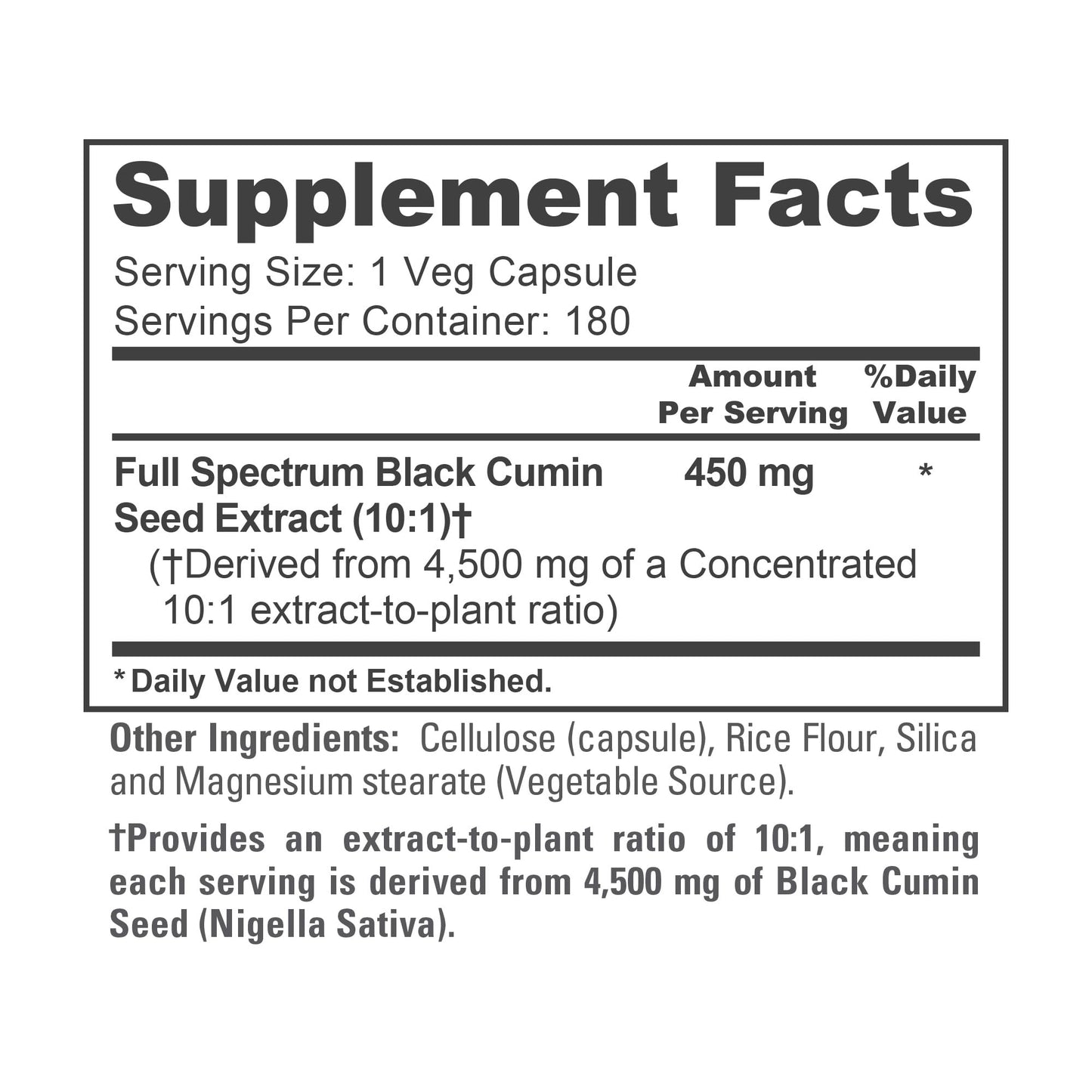 NusaPure Black Cumin Seed 10:1 Extract – 450 mg per Serving, 180 Veggie Caps (2-Pack)