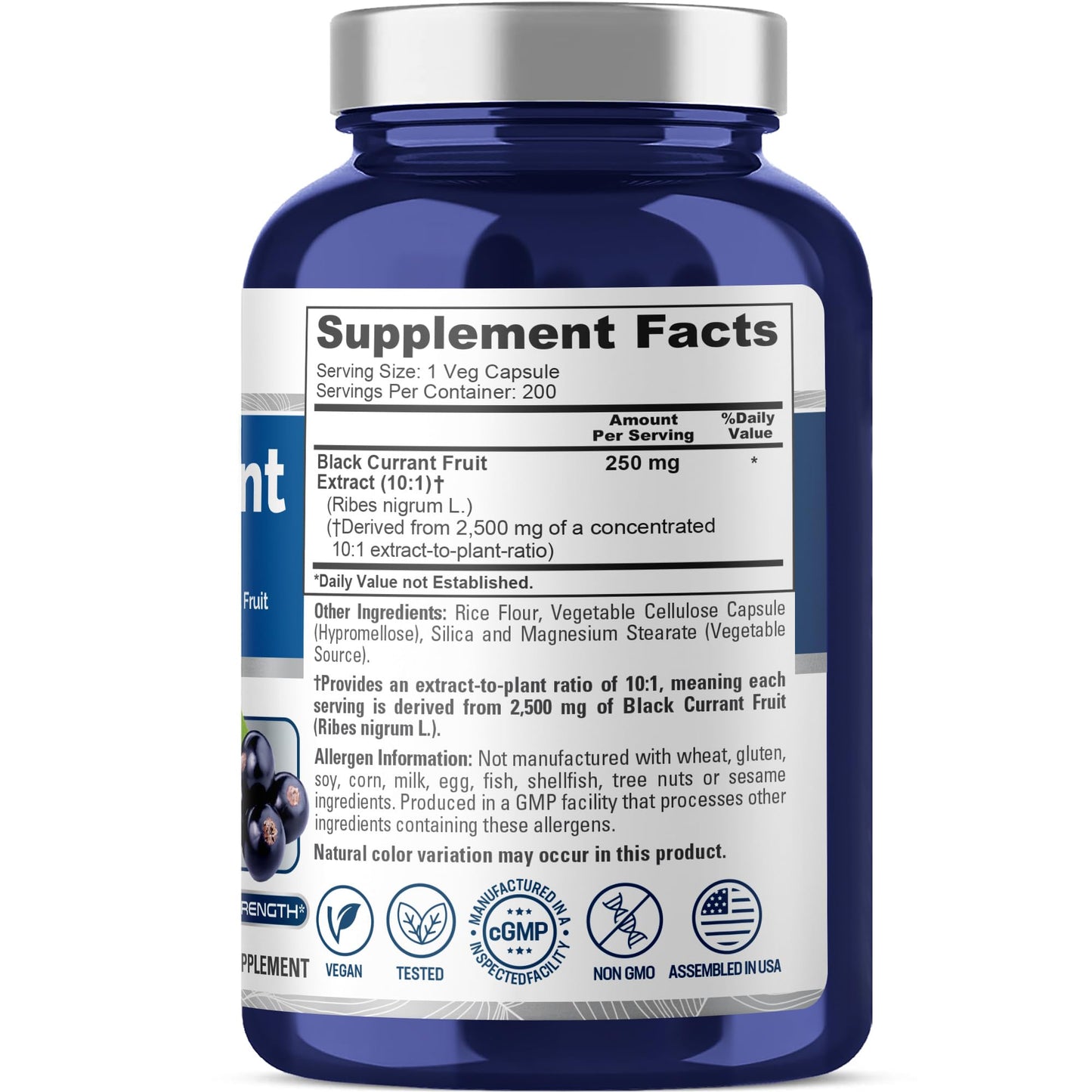NusaPure Black Currant 10:1 Extract – 250 mg (Equivalent to 2,500 mg) per Veg Cap | 200 Vegan, Non-GMO