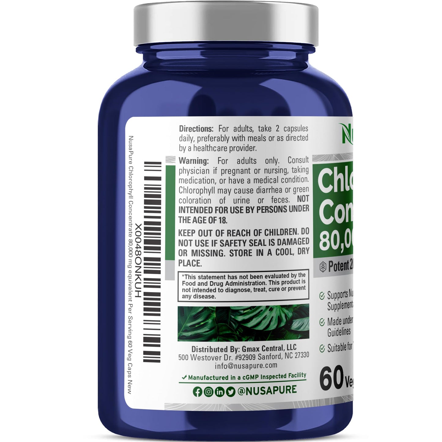 NusaPure Chlorophyll 200:1 Extract – 60 Veggie Caps (2-Pack), 80,000 mg per Serving, Non-GMO, Vegan