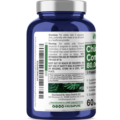 NusaPure Chlorophyll 200:1 Extract – 60 Veggie Caps (2-Pack), 80,000 mg per Serving, Non-GMO, Vegan