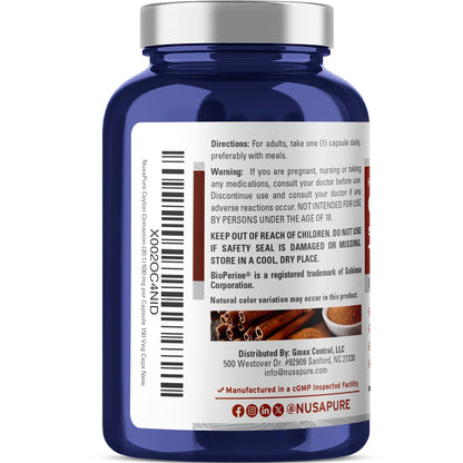 NusaPure Ceylon Cinnamon 20:1 Extract – 500 mg per Capsule, 150 Veggie Caps | Bioperine
