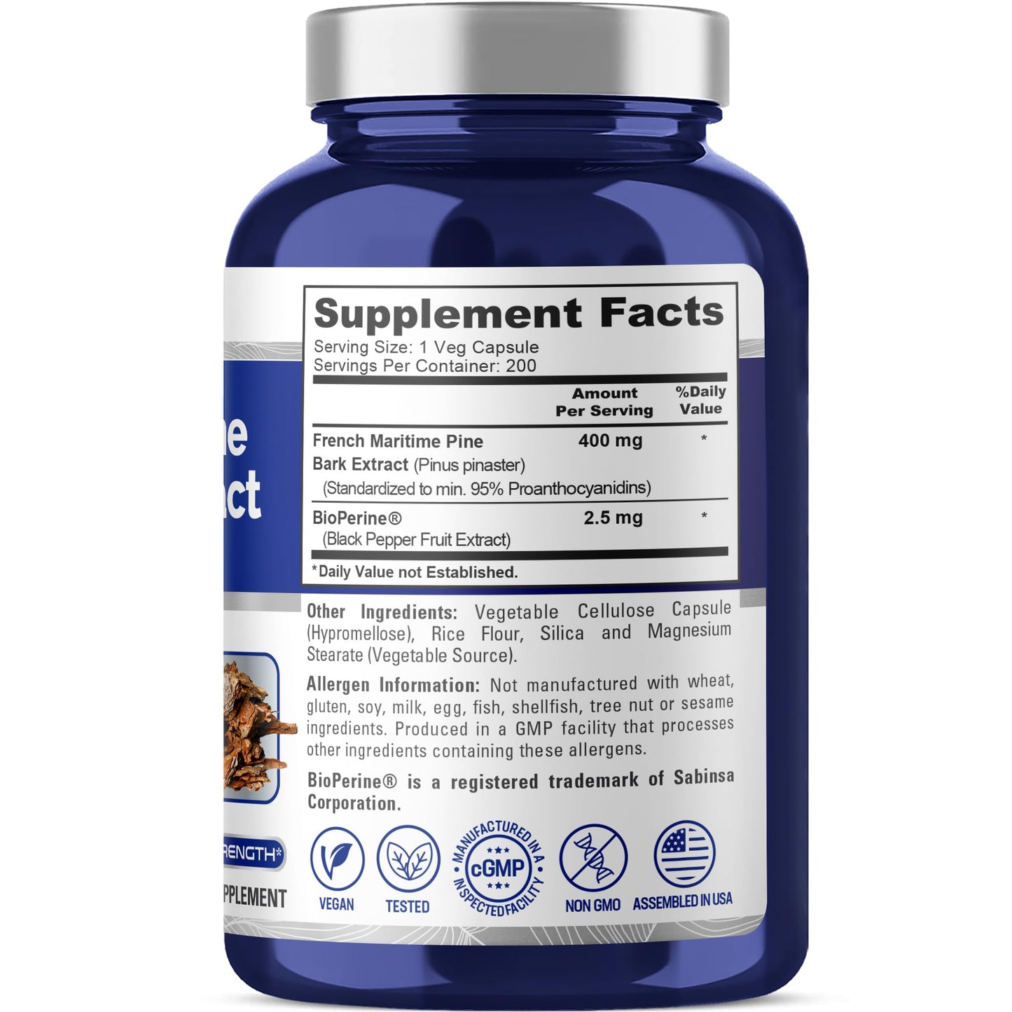 NusaPure French Maritime Pine Bark Extract 400mg – 200-Day Vegan Capsules