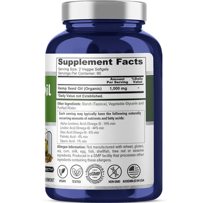 NusaPure Hemp Oil Capsules 1000mg per Serving – 180 Veggie Softgels, Non-GMO, Vegan (Pack of 2)