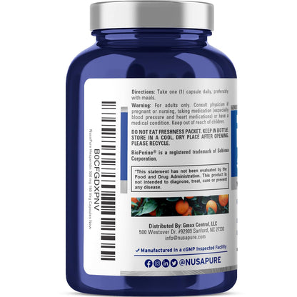 NusaPure Hesperidin 500 mg Veggie Caps – 180 Count | BioPerine, High Absorption, Non-GMO