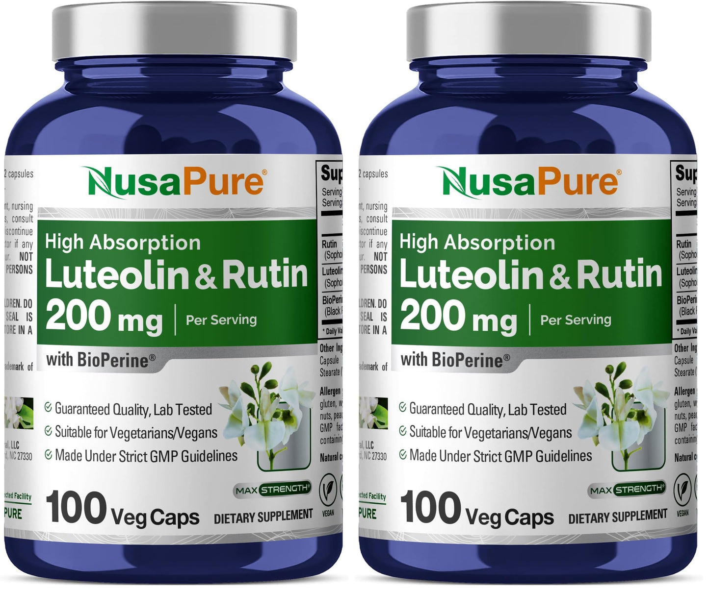 NusaPure Luteolin Complex with Rutin 200 mg – 100 Veg Capsules (Pack of 2)