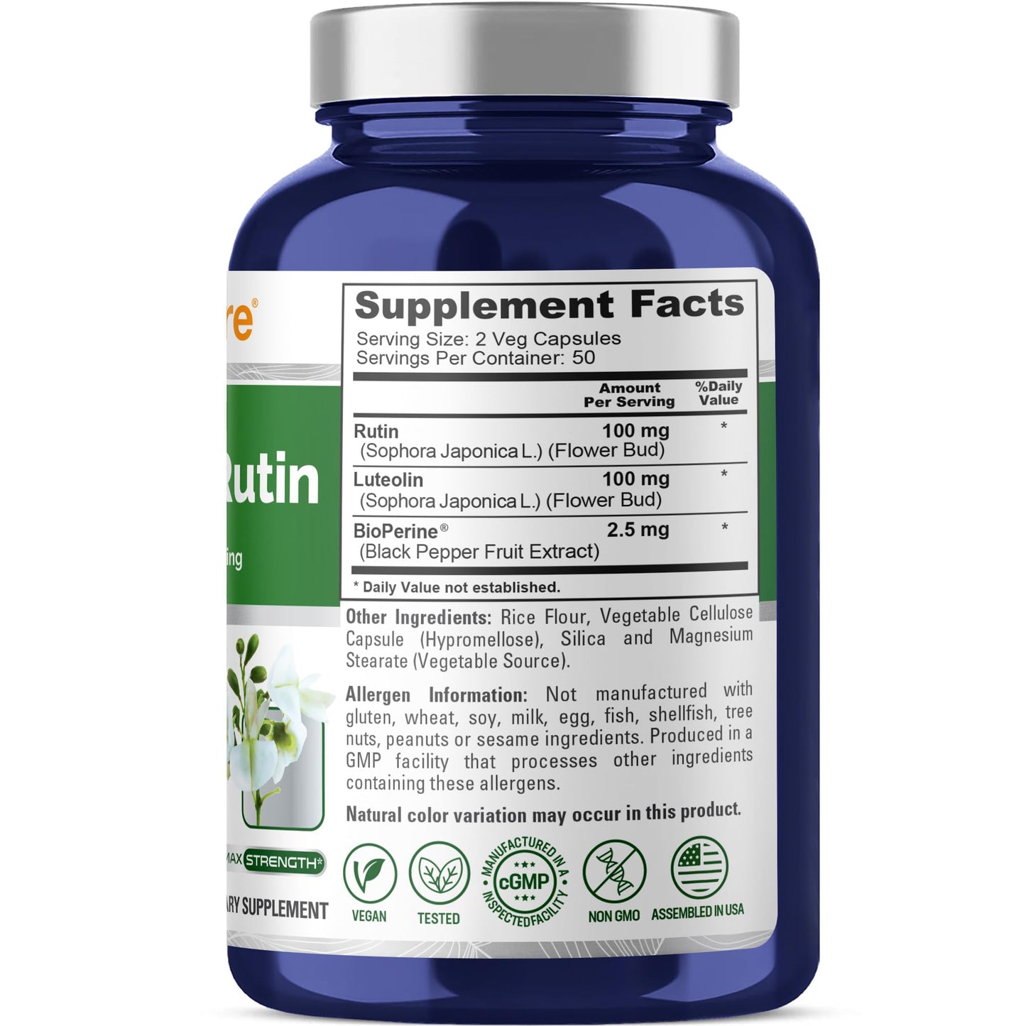 NusaPure Luteolin Complex with Rutin 200 mg – 100 Veg Capsules (Pack of 2)