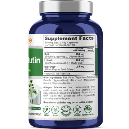 NusaPure Luteolin Complex with Rutin 200 mg – 100 Veg Capsules (Pack of 2)