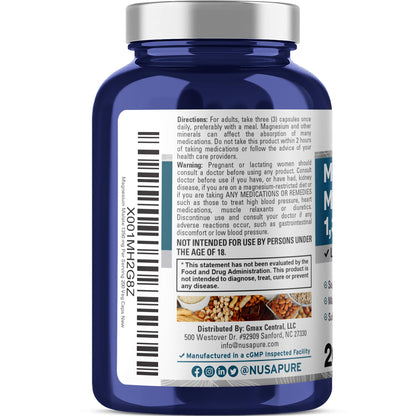 NusaPure Magnesium Malate 1350mg | 200 Veggie Capsules | Vegan Non-GMO Pack of 2