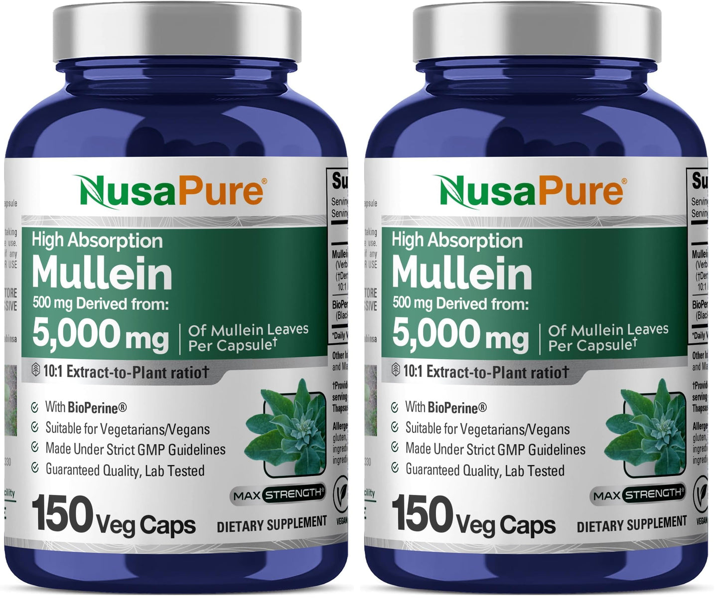 NusaPure Mullein Leaf Capsules 10:1 Extract – 150 Count – Non-GMO & Vegan (Pack of 2)