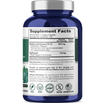 NusaPure Mullein Leaf Capsules 10:1 Extract – 150 Count – Non-GMO & Vegan (Pack of 2)