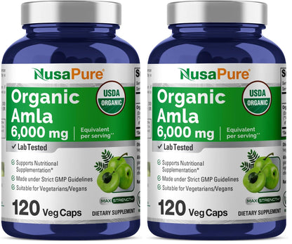 NusaPure Organic Amla Capsules 10:1 Extract – 6000mg Amla per Serving | 120 Veggie Capsules | Pack of 2 | USDA, Vegan, Non-GMO