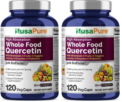 NusaPure Quercetin with Bromelain 500mg – 120 Veggie Caps | Pack of 2 | Vegan, Non-GMO, Bioperine