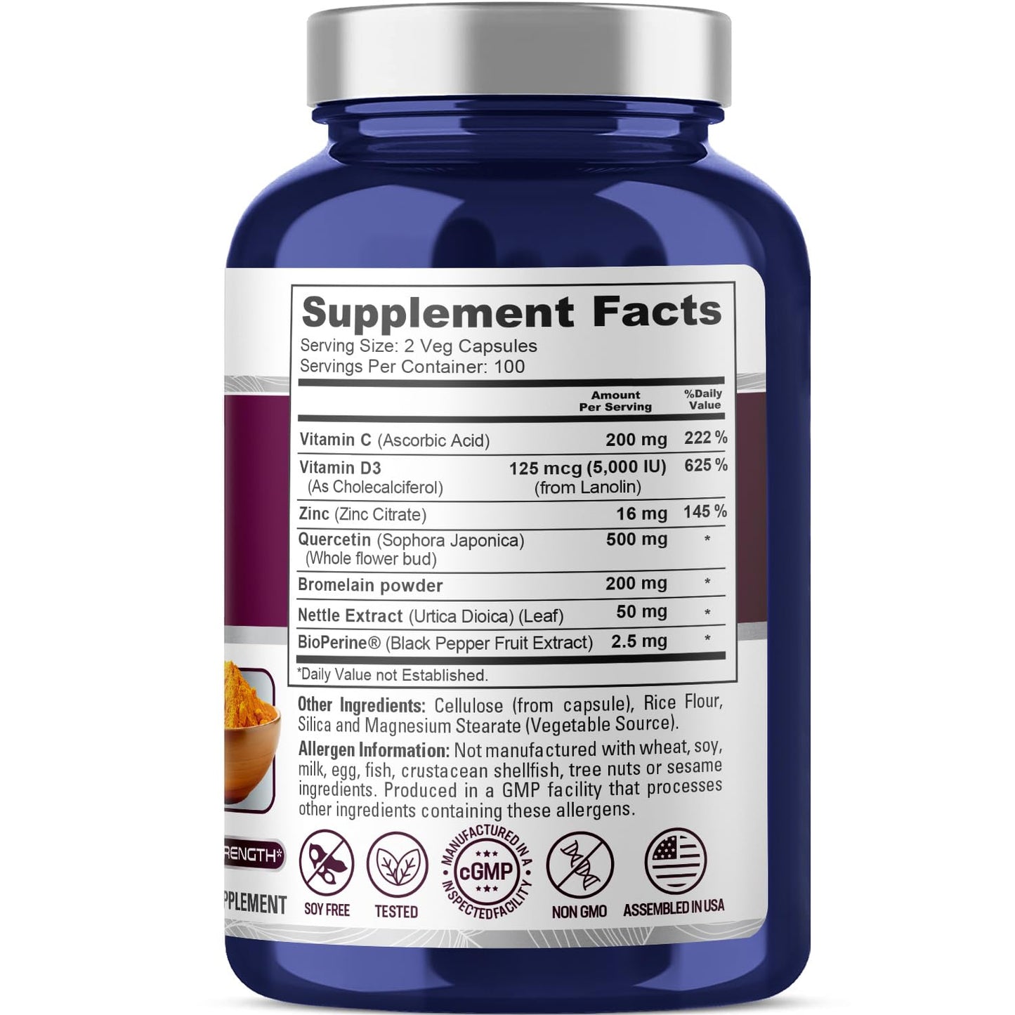 NusaPure Quercetin Complex | Bromelain, Vitamin C & D3 | 200 Veggie Caps - Non-GMO