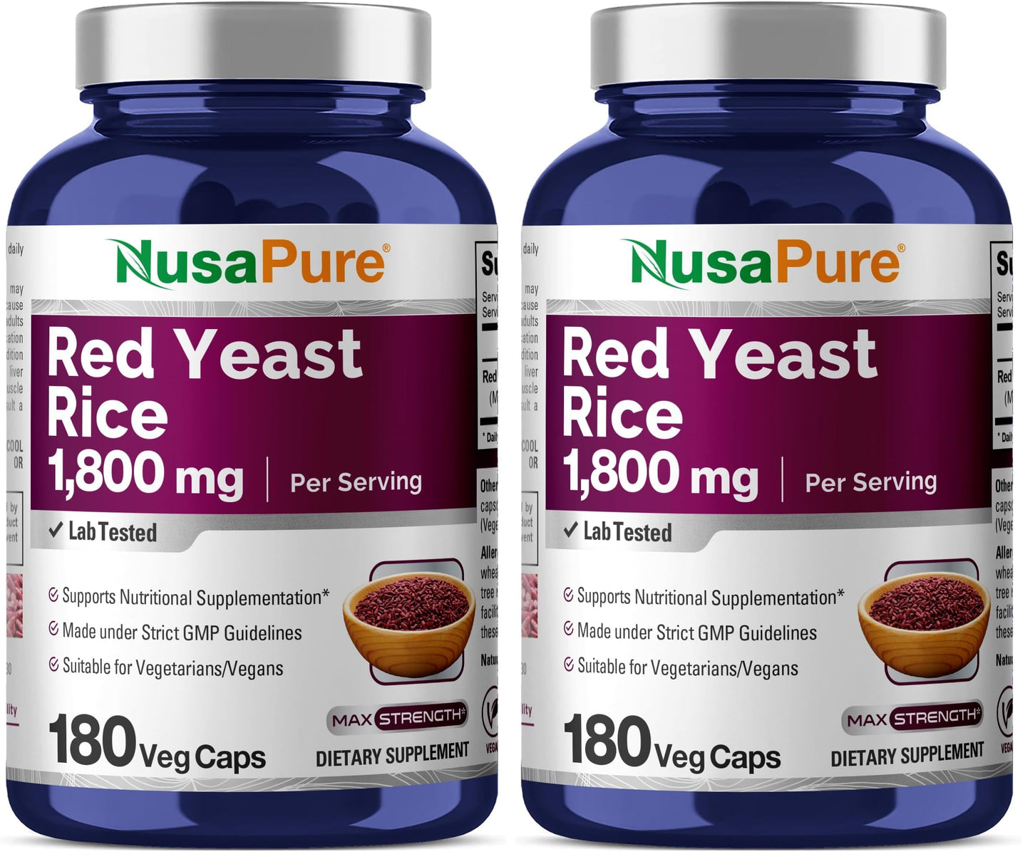 NusaPure Red Yeast Rice 1800mg – 180 Veggie Caps | Non-GMO, Vegan (Pack of 2)