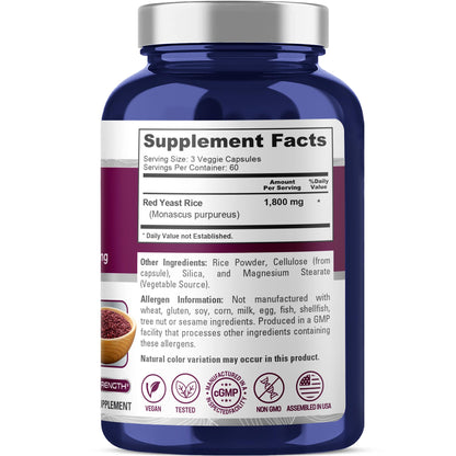 NusaPure Red Yeast Rice 1800mg – 180 Veggie Caps | Non-GMO, Vegan (Pack of 2)