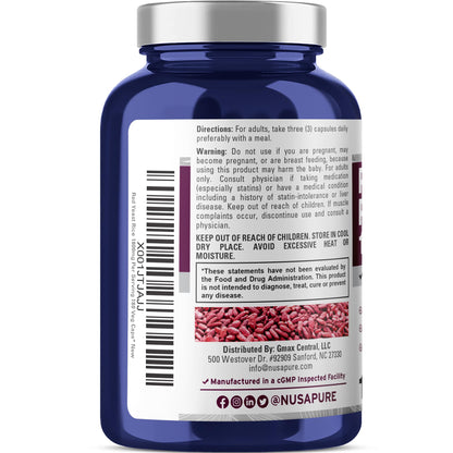 NusaPure Red Yeast Rice 1800mg – 180 Veggie Caps | Non-GMO, Vegan (Pack of 2)