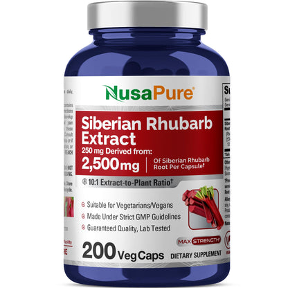NusaPure Siberian Rhubarb 10:1 Extract – 250 mg per Capsule, 200 Veggie Capsules