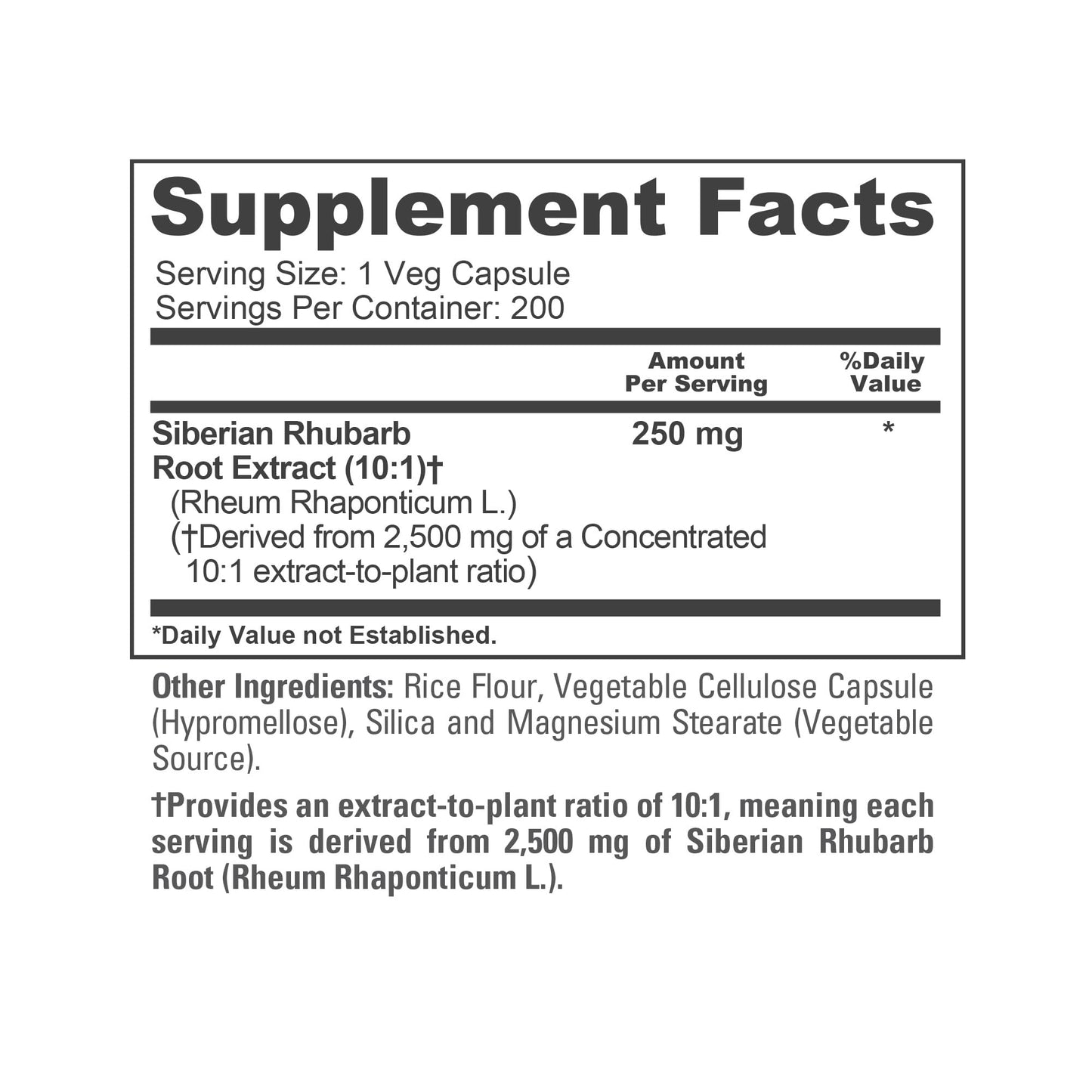 NusaPure Siberian Rhubarb 10:1 Extract – 250 mg per Capsule, 200 Veggie Capsules