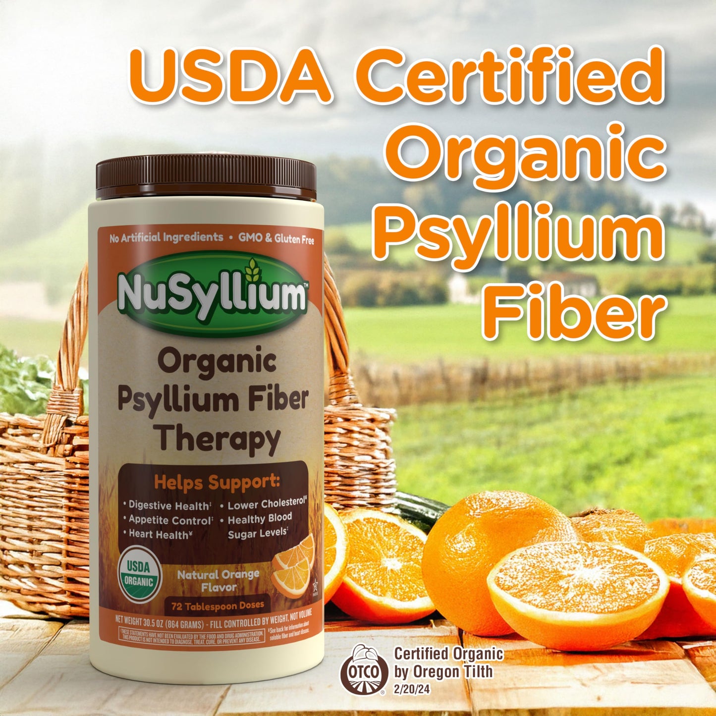 NuSyllium Organic Psyllium Husk Powder - USDA Organic, Natural Orange