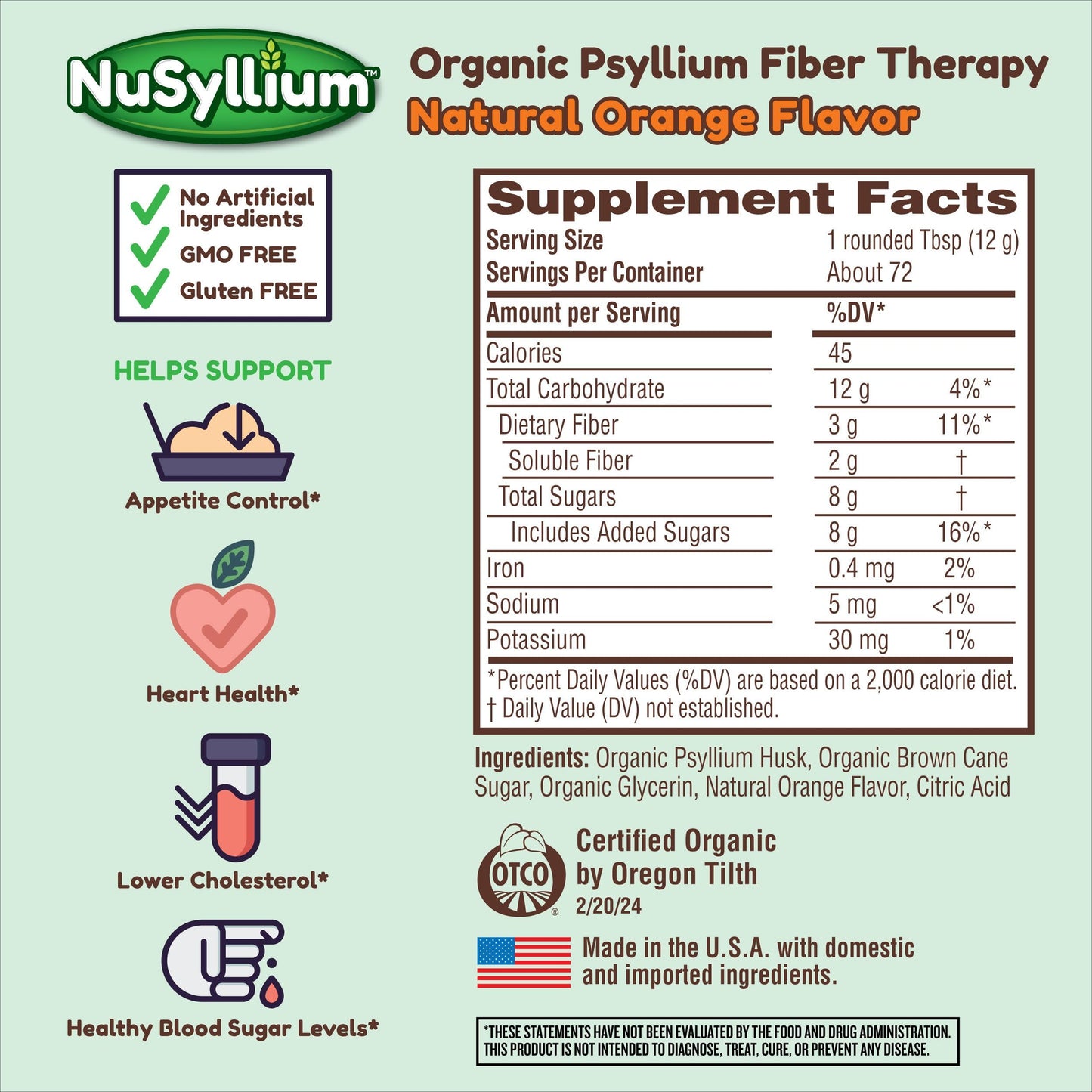 NuSyllium Organic Psyllium Husk Powder - USDA Organic, Natural Orange