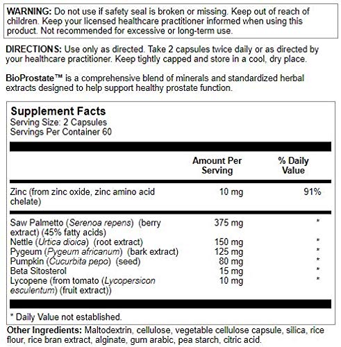 Nutra BioGenesis BioProstate - Saw Palmetto for Men | Prostate Health & Urination Support | 120 Vegan Capsules