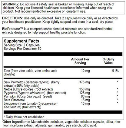 Nutra BioGenesis BioProstate - Saw Palmetto for Men | Prostate Health & Urination Support | 120 Vegan Capsules