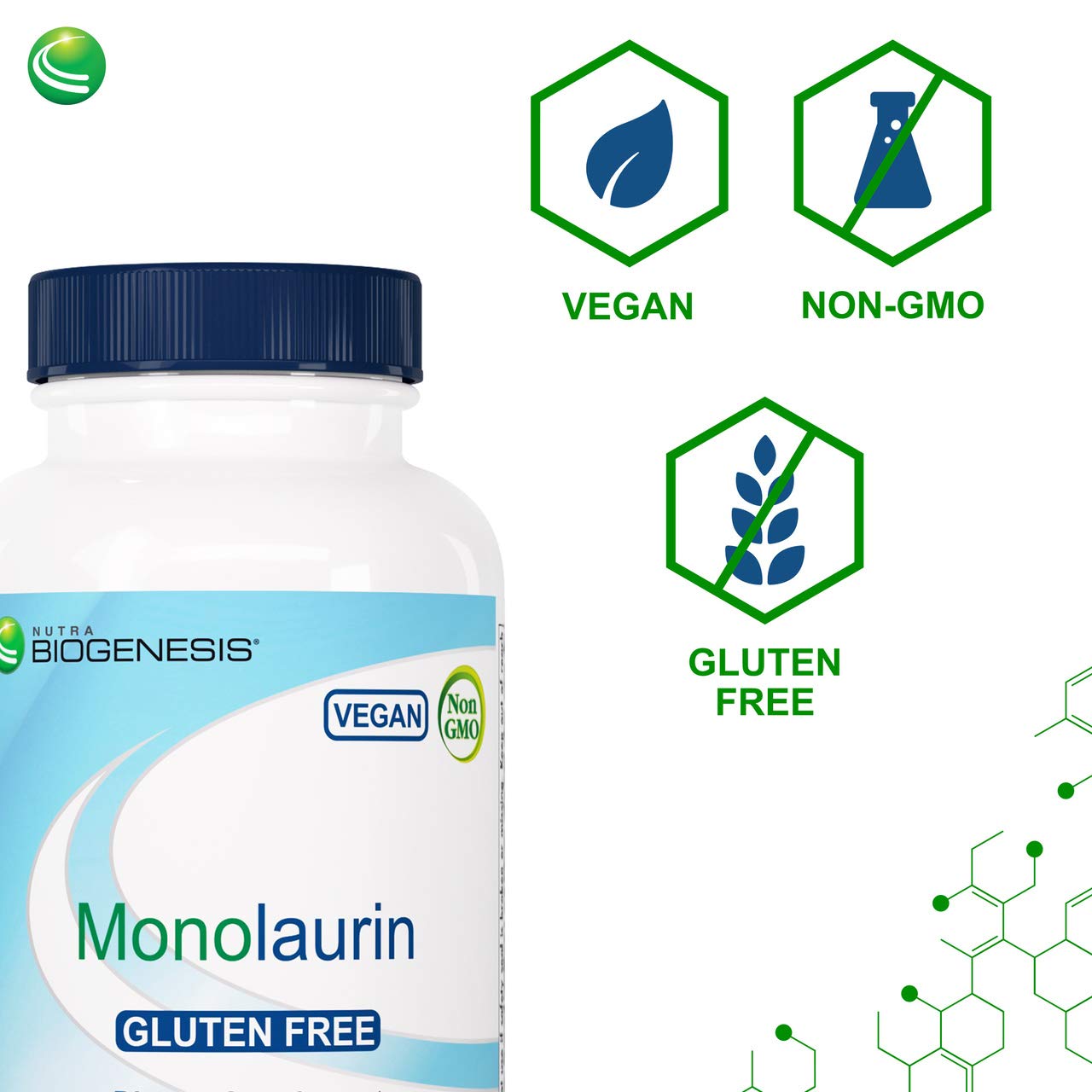 Nutra Biogenesis Monolaurin – 1000mg Coconut Monolaurin Capsules, Vegan, 120 Count