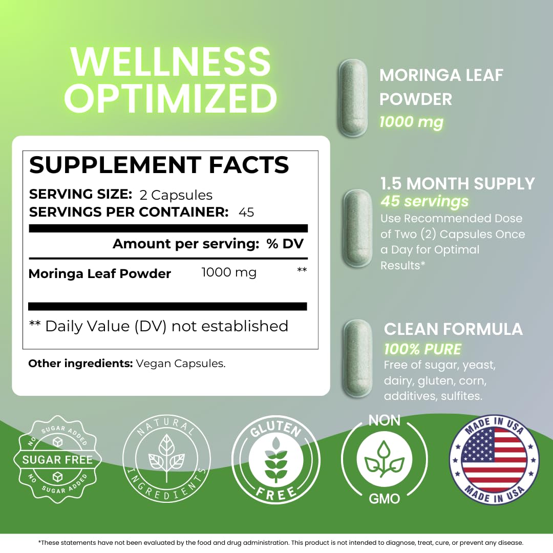 Nutra Guru Moringa Capsules – 90 Pure Moringa for Immune Support