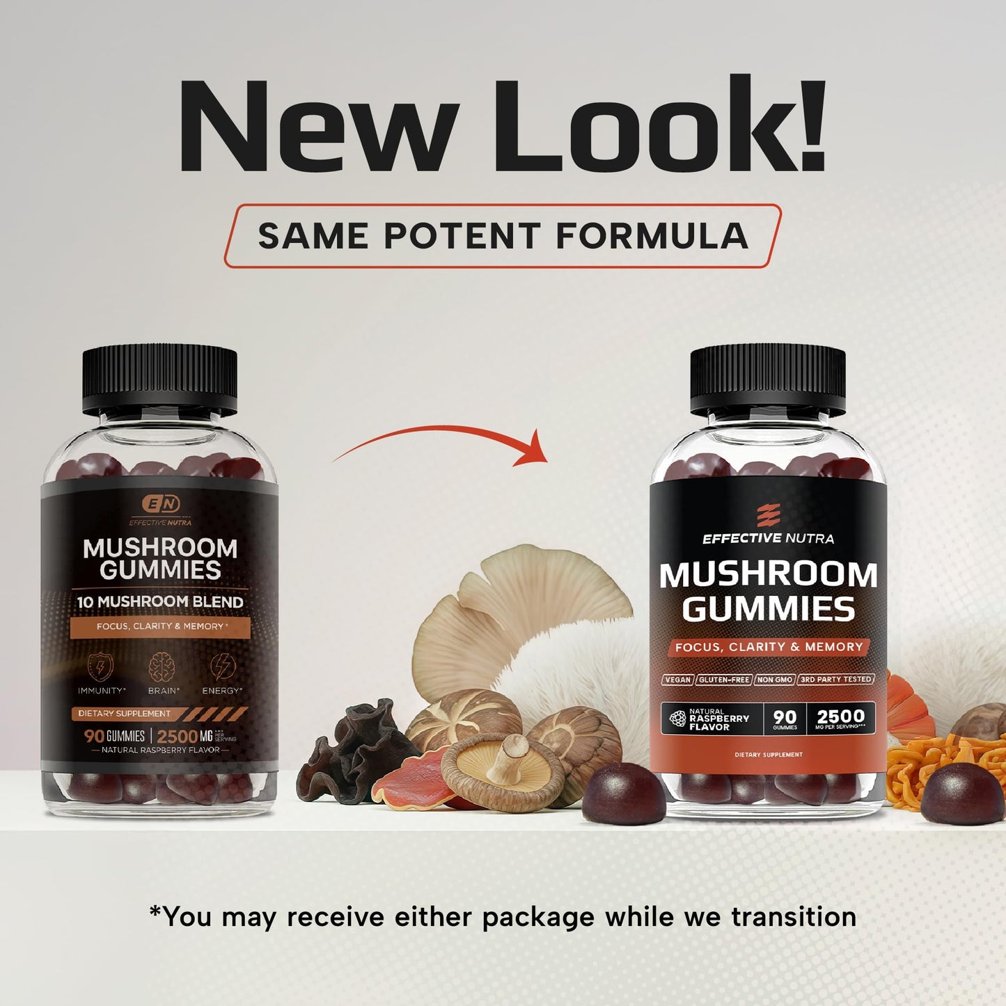Effective Nutra Mushroom Gummies 2500mg - 10-in-1 Lion’s Mane, Reishi, Chaga, Cordyceps & More - Focus, Clarity, Memory - Raspberry Flavor, Vegan, Made in USA (2-Pack)